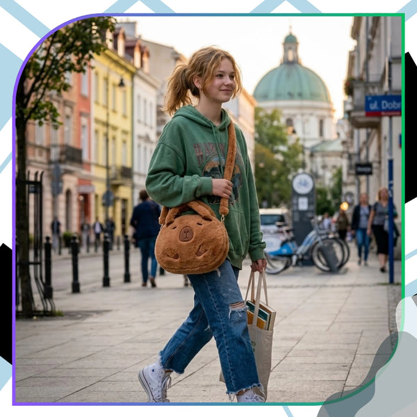 Pliušinė kapibaros rankinė per petį, ruda