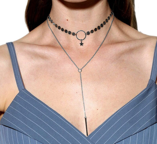 Chokeris su žvaigždele – sidabrinės arba auksinės spalvos