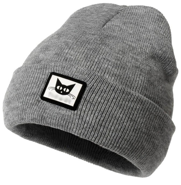 Moteriška šilta beanie kepurė su katinu, pilka