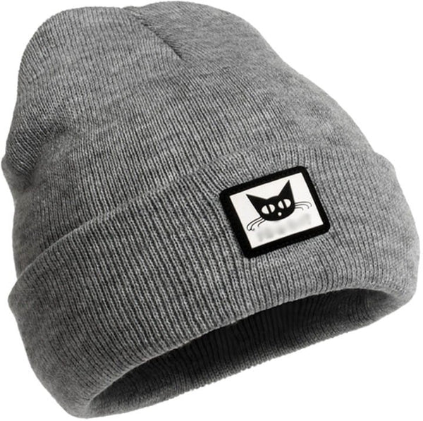 Moteriška šilta beanie kepurė su katinu, pilka