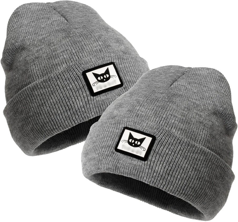 Moteriška šilta beanie kepurė su katinu, pilka
