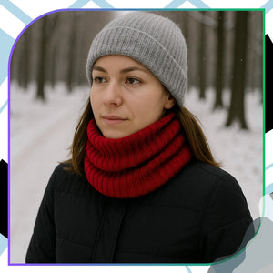 Raudona šilta kaklo mova su sintetiniu kailiu