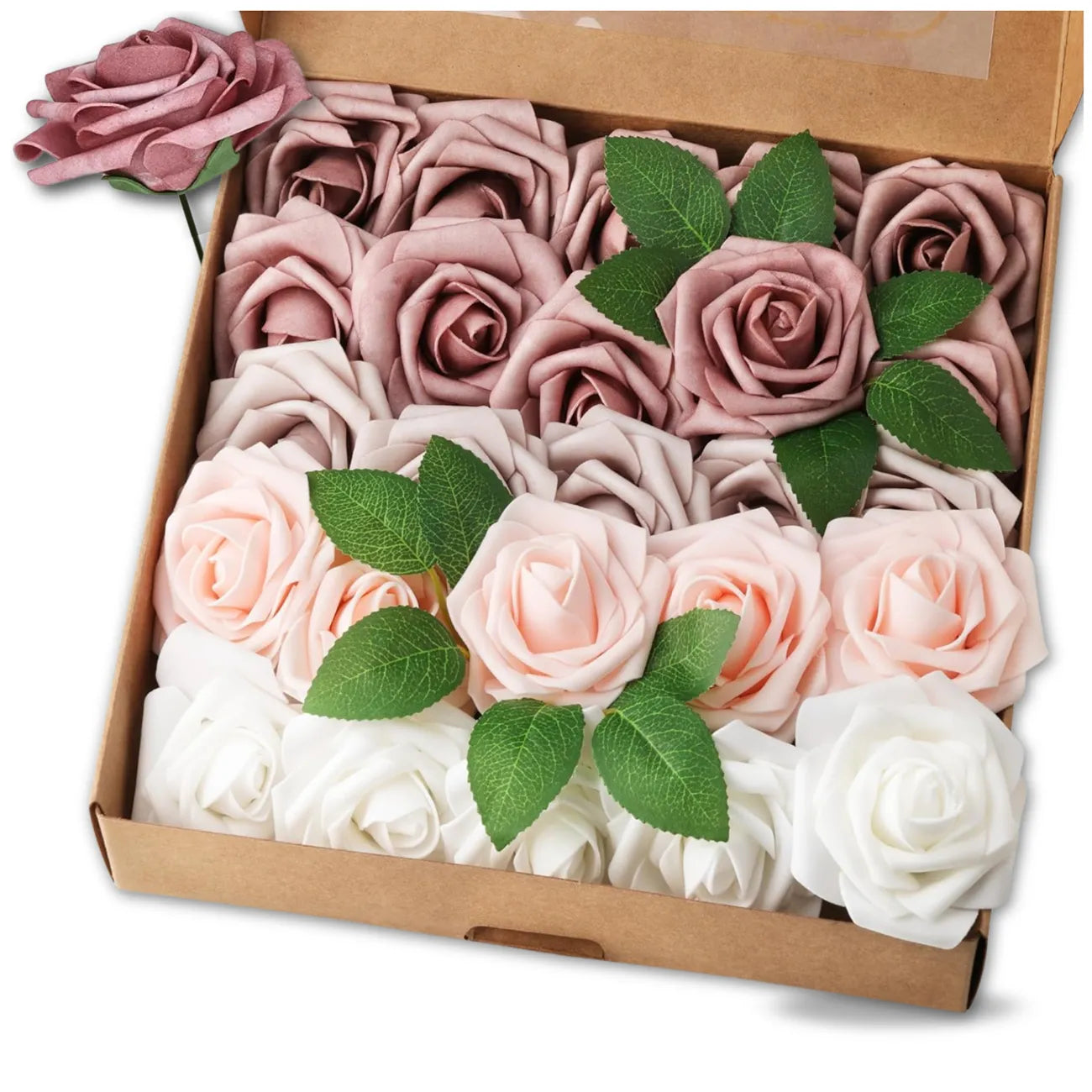 Dekoratyvinės dirbtinės rožės, 25 vnt., spalvotos