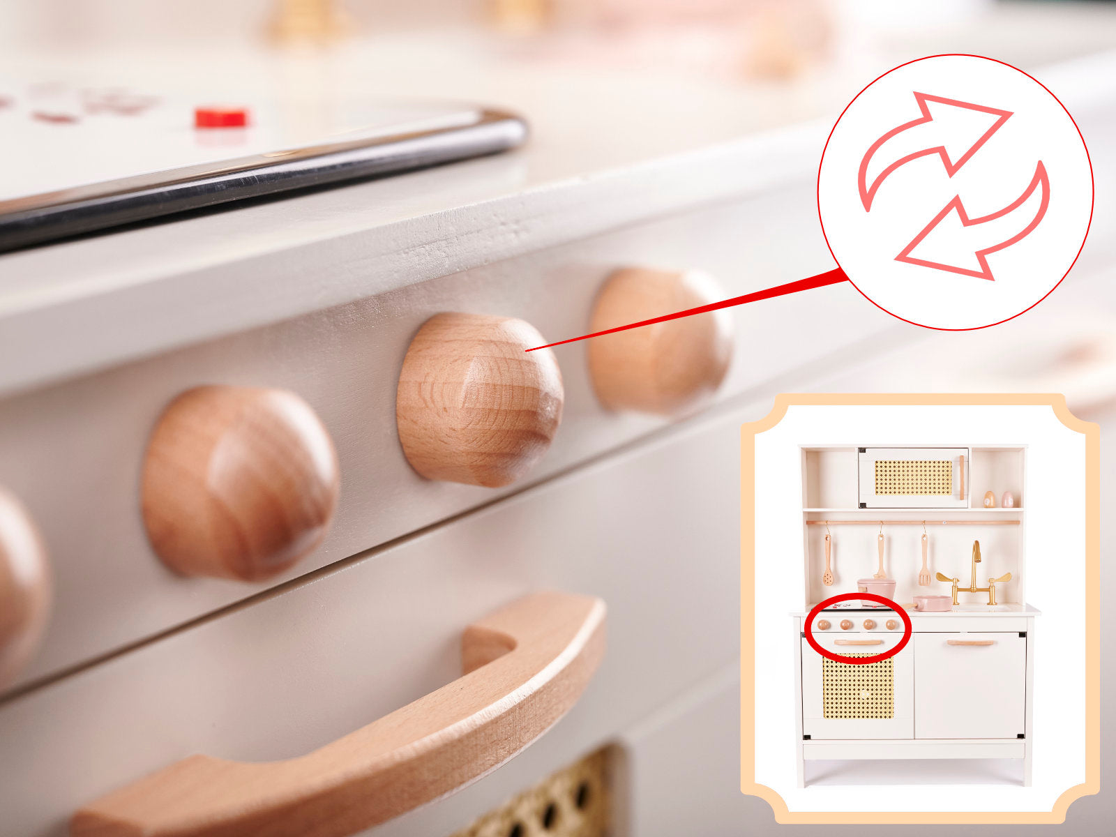 Medinė vaikų virtuvėlė su priedais, 100 cm, retro stilius