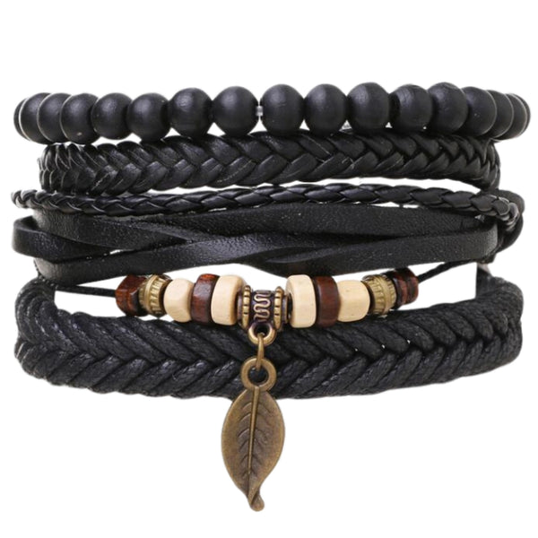 Vyriškų odinių apyrankių rinkinys su karoliukais