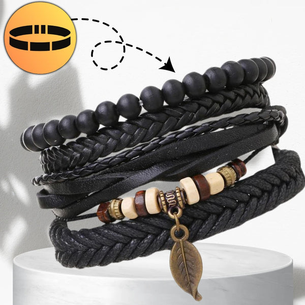 Vyriškų odinių apyrankių rinkinys su karoliukais