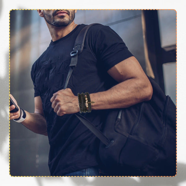 Vyriškų odinių apyrankių rinkinys su karoliukais