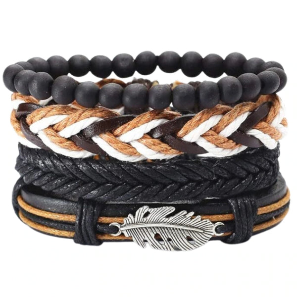 Vyrų apyrankių rinkinys su karoliukais ir pakabuku