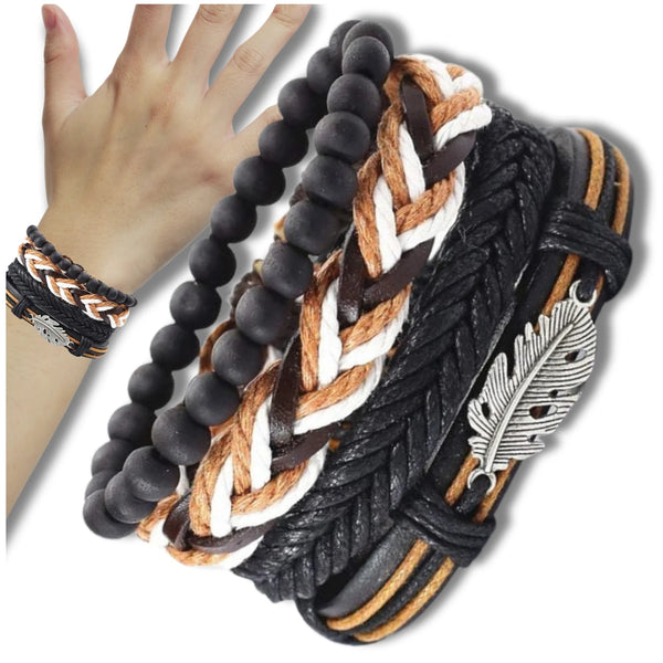 Vyrų apyrankių rinkinys su karoliukais ir pakabuku