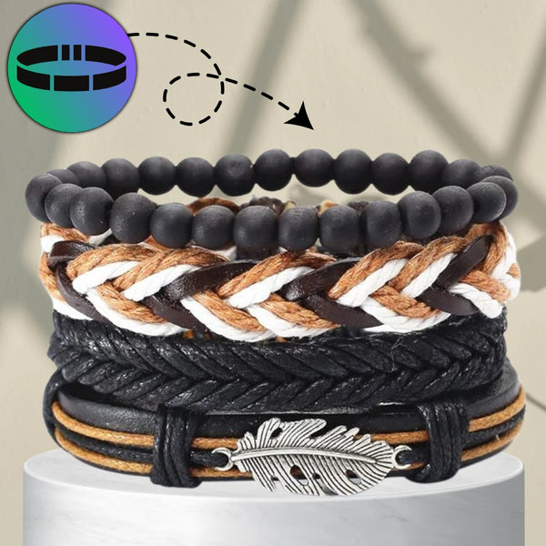 Vyrų apyrankių rinkinys su karoliukais ir pakabuku