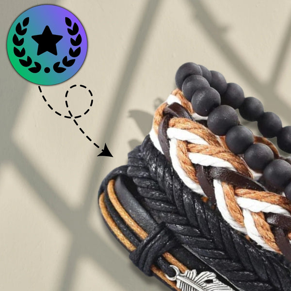 Vyrų apyrankių rinkinys su karoliukais ir pakabuku