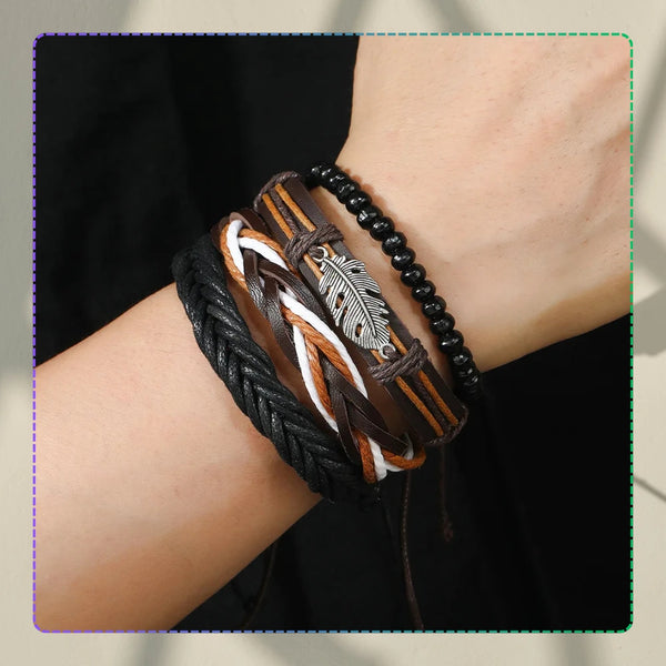 Vyrų apyrankių rinkinys su karoliukais ir pakabuku