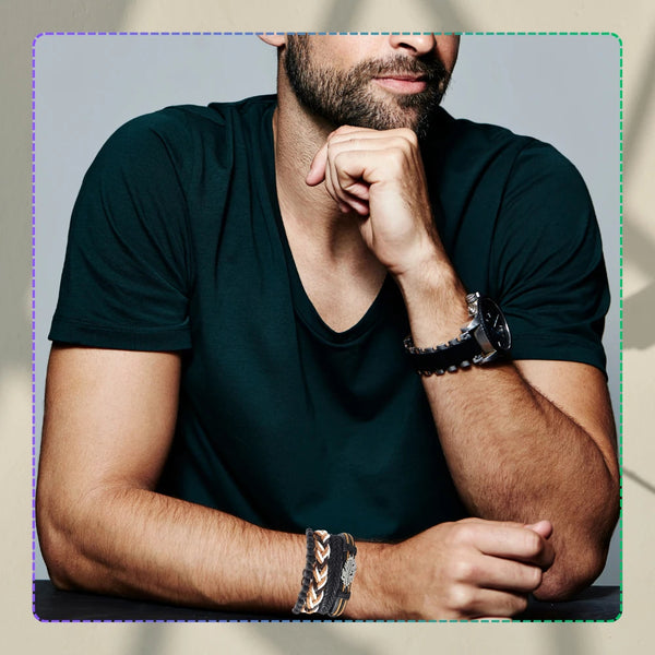 Vyrų apyrankių rinkinys su karoliukais ir pakabuku