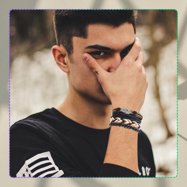 Vyrų apyrankių rinkinys su karoliukais ir pakabuku