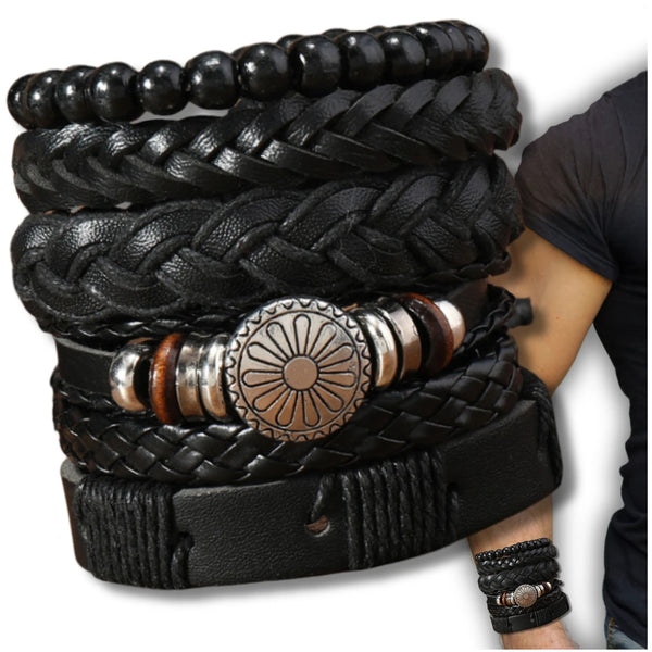 Vyriškų odinių apyrankių rinkinys su karoliukais (mix)