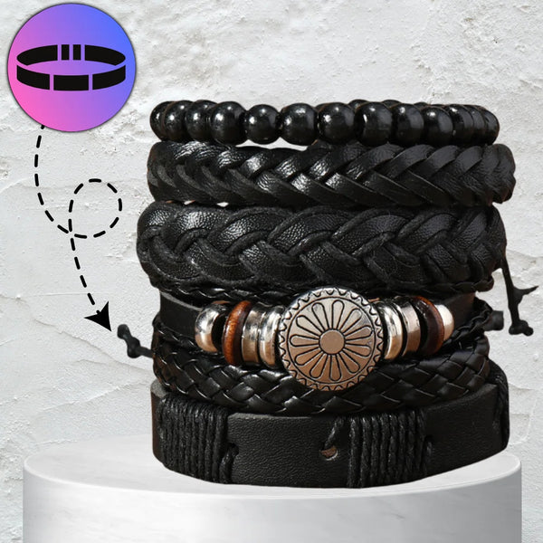 Vyriškų odinių apyrankių rinkinys su karoliukais (mix)