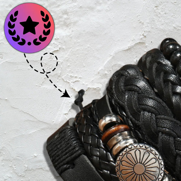 Vyriškų odinių apyrankių rinkinys su karoliukais (mix)