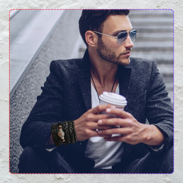 Vyriškų odinių apyrankių rinkinys su karoliukais (mix)