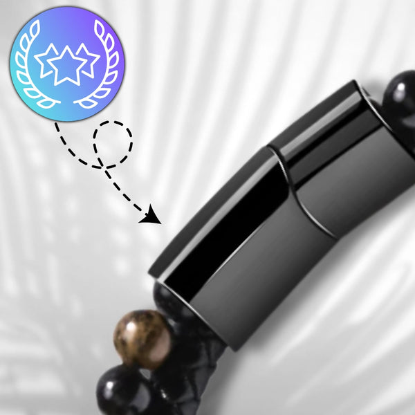 Vyriška odinė apyrankė su natūraliais akmenimis, magnetinis užsegimas