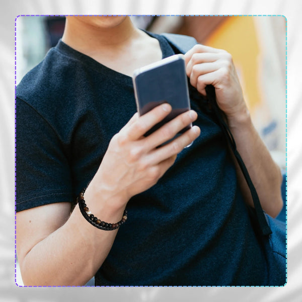 Vyriška odinė apyrankė su natūraliais akmenimis, magnetinis užsegimas