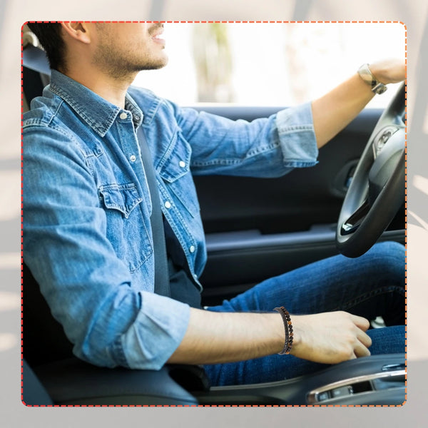 Vyriška odinė apyrankė su natūraliais akmenimis (juoda/ruda), magnetas