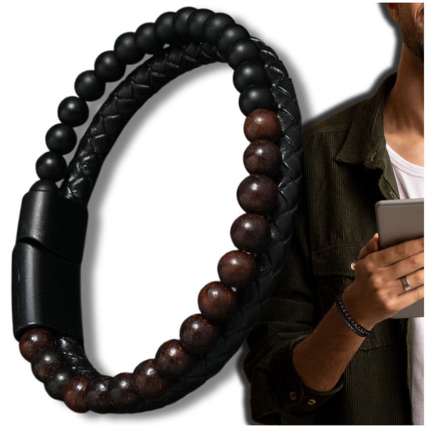 Vyriška apyrankė – natūrali oda ir akmenys