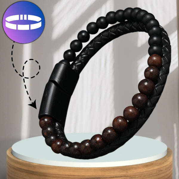 Vyriška apyrankė – natūrali oda ir akmenys