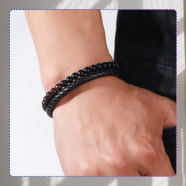 Vyriška apyrankė – natūrali oda ir akmenys