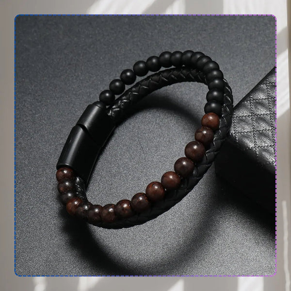 Vyriška apyrankė – natūrali oda ir akmenys