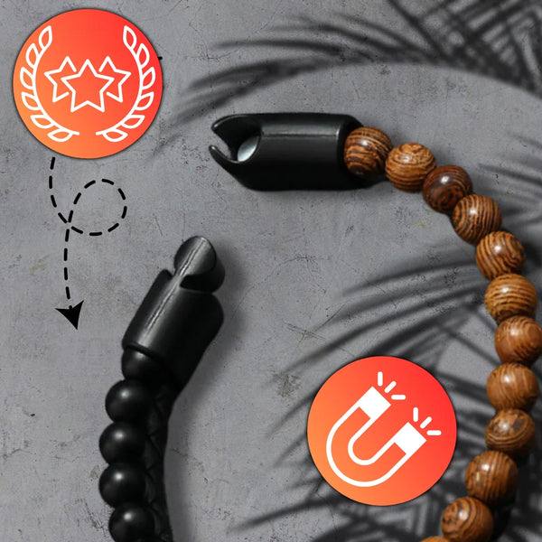 Vyriška apyrankė – juoda oda ir akmeniniai karoliukai