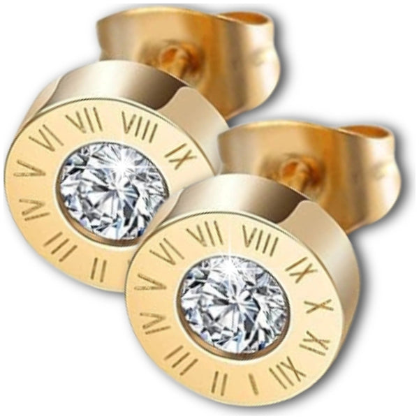 Auksiniai auskarai su cirkoniu, chirurginis plienas