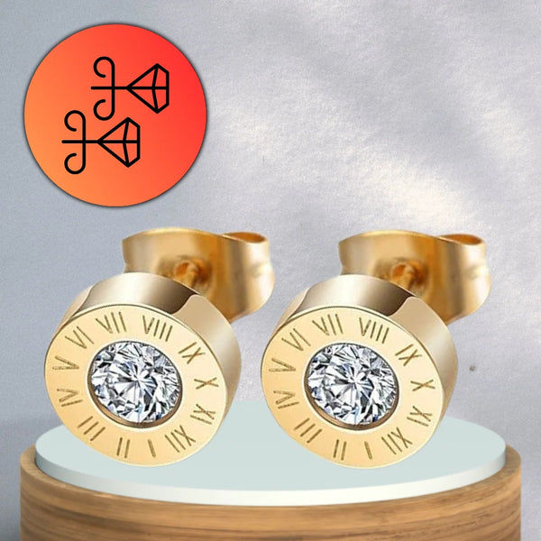 Auksiniai auskarai su cirkoniu, chirurginis plienas