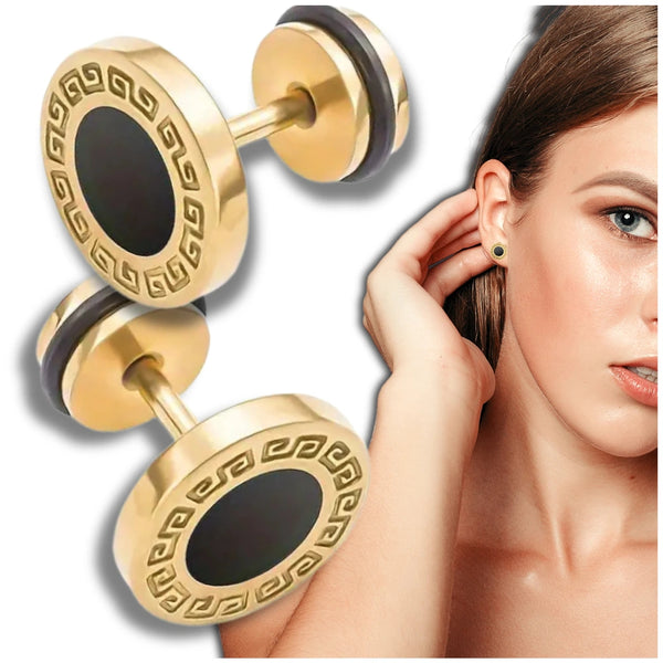 Auksuoti auskarai su juodu akcentu, chirurginis plienas