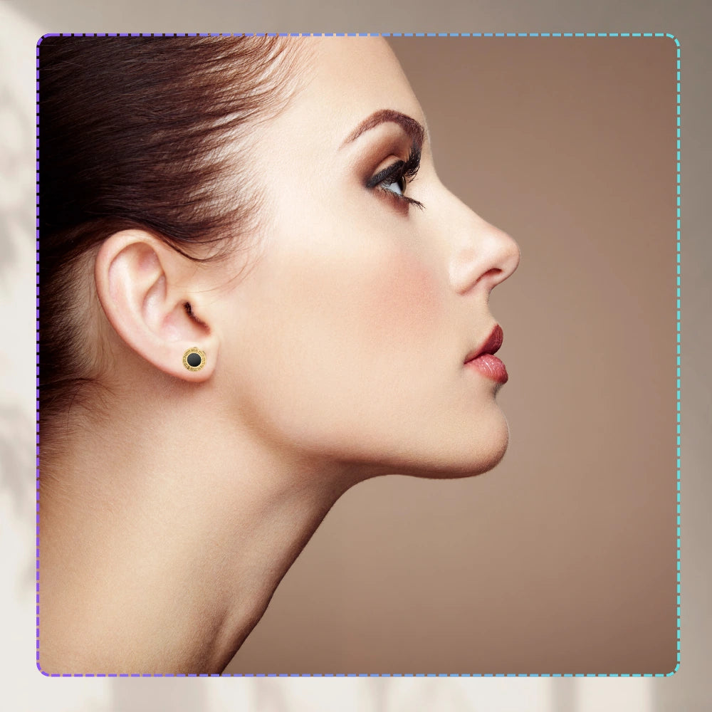 Auksuoti auskarai su juodu akcentu, chirurginis plienas