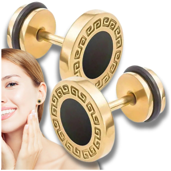 Auksuoti auskarai su juodu akcentu, chirurginis plienas