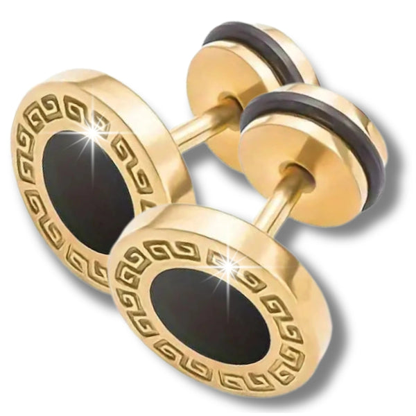 Auksuoti auskarai su juodu akcentu, chirurginis plienas