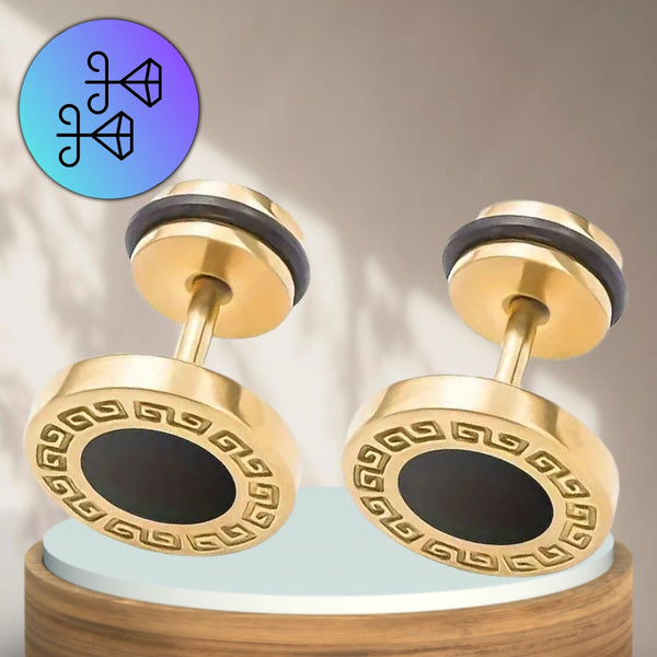 Auksuoti auskarai su juodu akcentu, chirurginis plienas