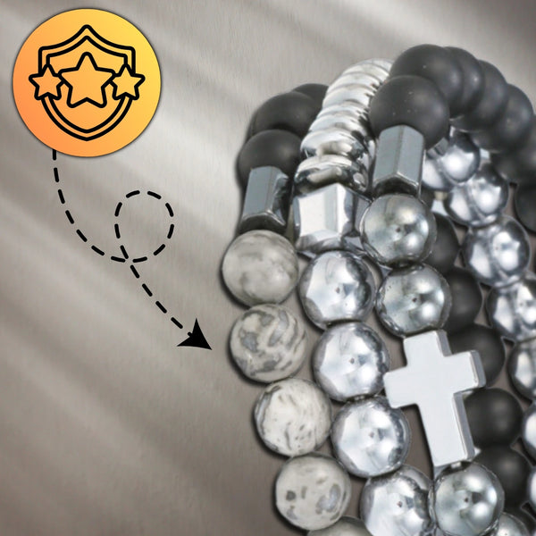 3 apyrankių rinkinys su kryžiumi ir matiniais karoliukais