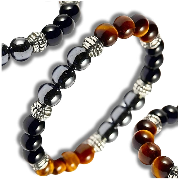 Apsauginė apyrankė: hematitas, tigro akis ir juodasis obsidianas