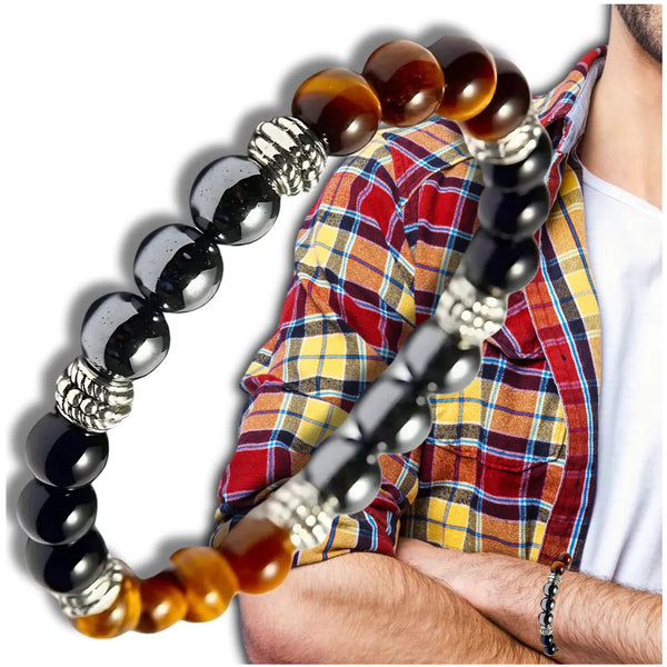 Apsauginė apyrankė: hematitas, tigro akis ir juodasis obsidianas