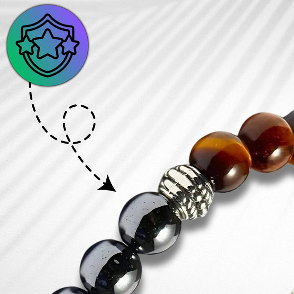Apsauginė apyrankė: hematitas, tigro akis ir juodasis obsidianas