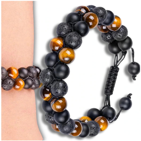 Apyrankė iš natūralių akmenų – tigro akis ir vulkaninė uoliena