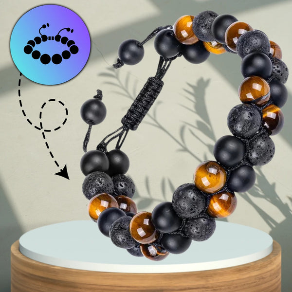 Apyrankė iš natūralių akmenų – tigro akis ir vulkaninė uoliena