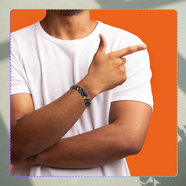 Apyrankė iš natūralių akmenų – tigro akis ir vulkaninė uoliena