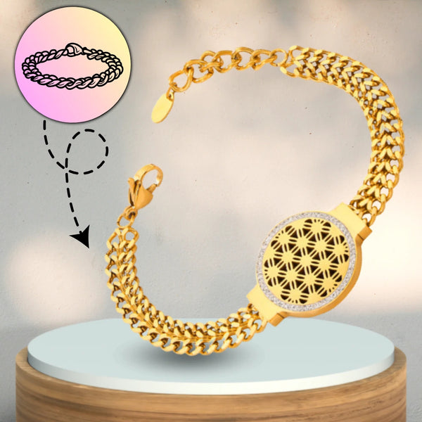 Auksinė plati apyrankė, chirurginis plienas, moteriška