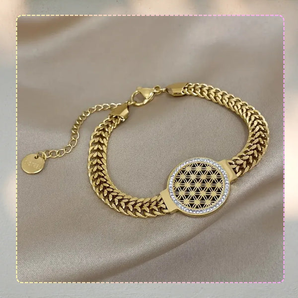 Auksinė plati apyrankė, chirurginis plienas, moteriška