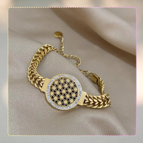 Auksinė plati apyrankė, chirurginis plienas, moteriška