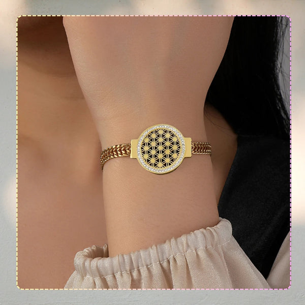 Auksinė plati apyrankė, chirurginis plienas, moteriška