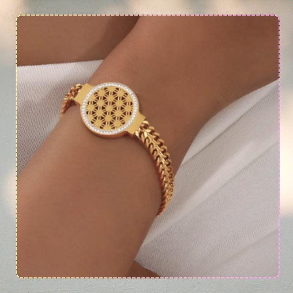 Auksinė plati apyrankė, chirurginis plienas, moteriška