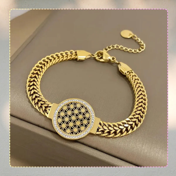 Auksinė plati apyrankė, chirurginis plienas, moteriška